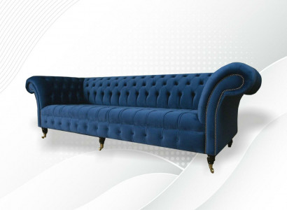 Design Sofa 4 er Couch Textil Polster Blau Klassische Sofas Chesterfield Neu